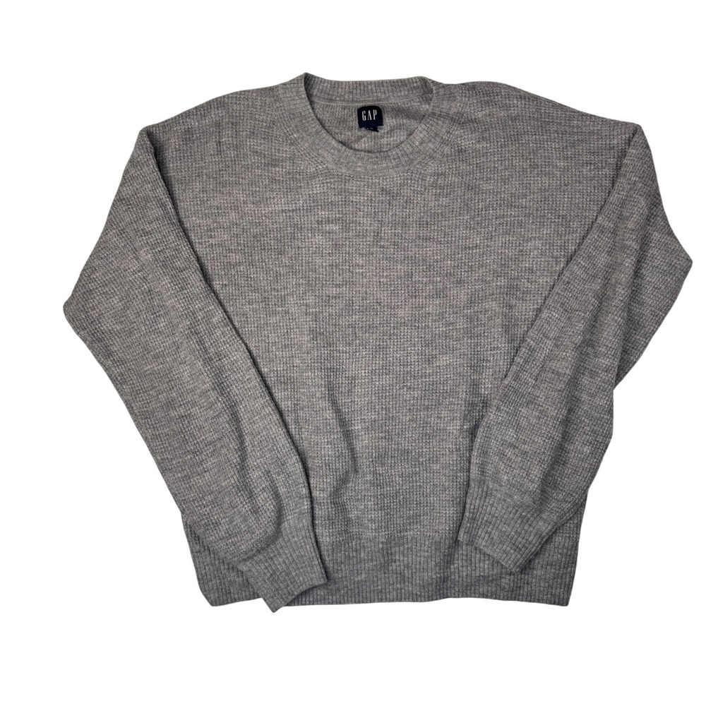 Gap Waffle Pullover XL Tall Heather Grey Knit Crewneck Mens Preppy Cozy